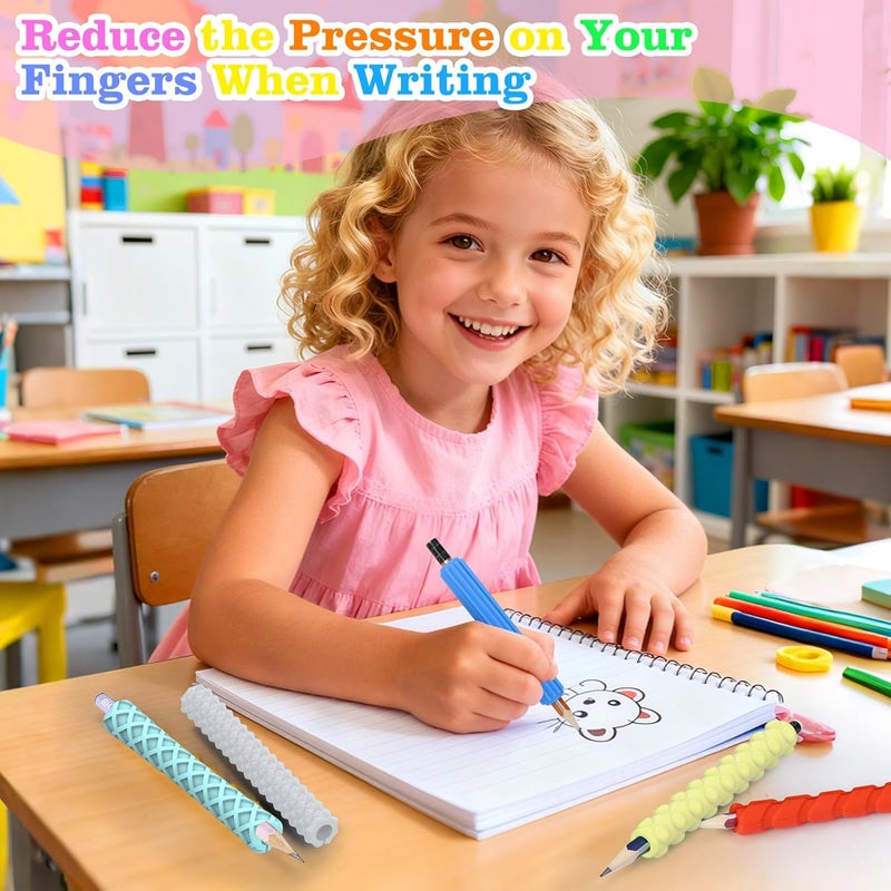 BUSOHA 8 Pack Textured Silicone Pencil Grips - Sensory Fidget for Classroom Textured Squishy Pencil Grips for Kids Handwriting ADHD Tools for Anxiety Relief Items Stocking Stuffers Gift - Image 3